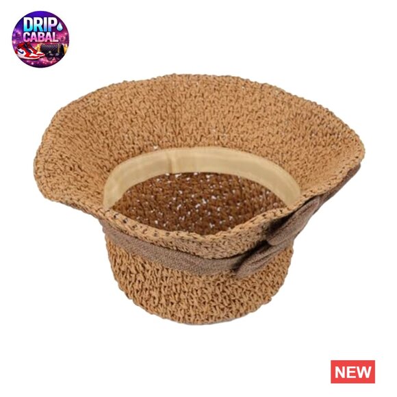 Straw Bucket Hat Roll Up Travel Beach Sun Protection Floppy - Picture 7 of 7